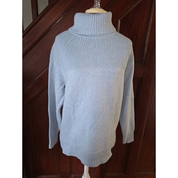 L.L.Bean Womens Light Blue Turtleneck Sweater M Cotton Blend Knit - Picture 1 of 7